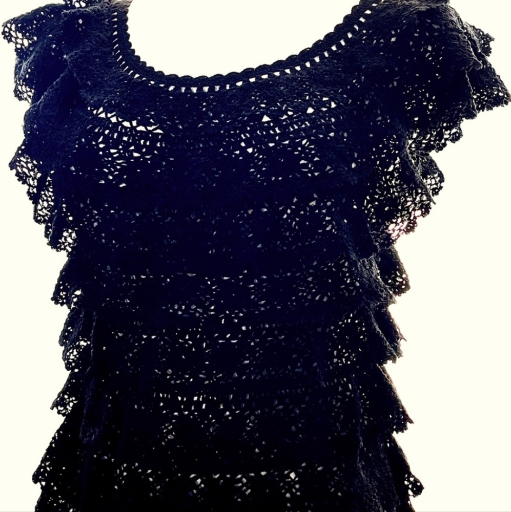 Bohemian Black Hand Crochet Tiered Sweater -small